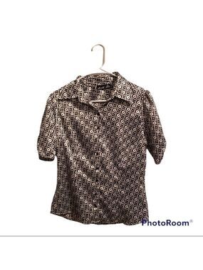 Willi Smith CUTE Abstract Black & White Polka Dot Blouse! Silky / Lightweight!